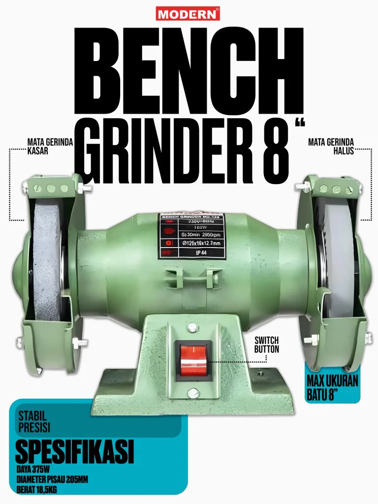 Modern Bench Grinder 8 Inch – Gerinda Duduk Kokoh untuk Hasil Presisi